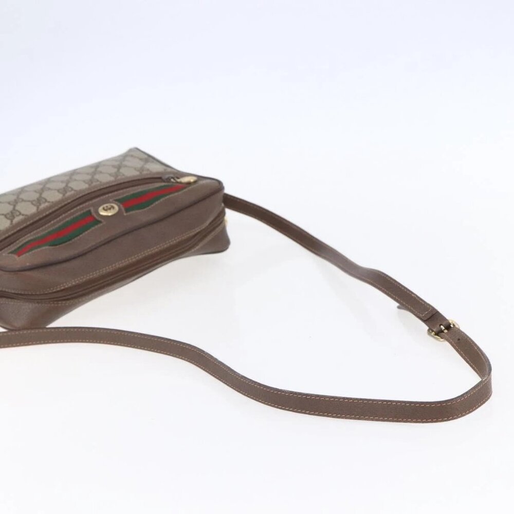 GUCCI GG Supreme Web Sherry Line Shoulder Bag PVC Beige Red Green Auth 97406 - Picture 8 of 16